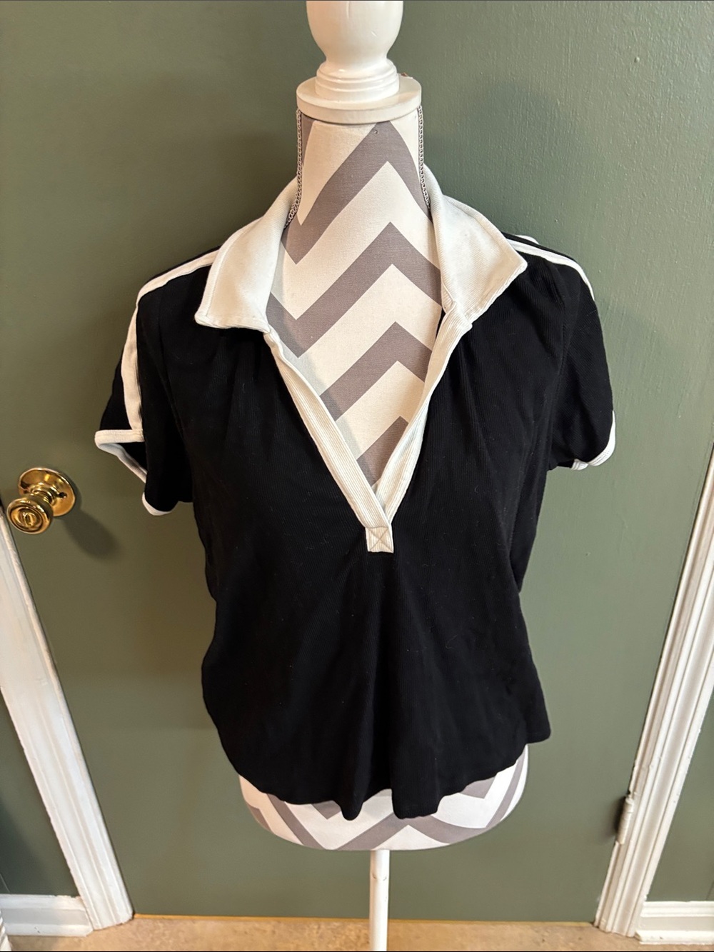 torrid Black Short-Sleeve Polo-Style Top with White Trim